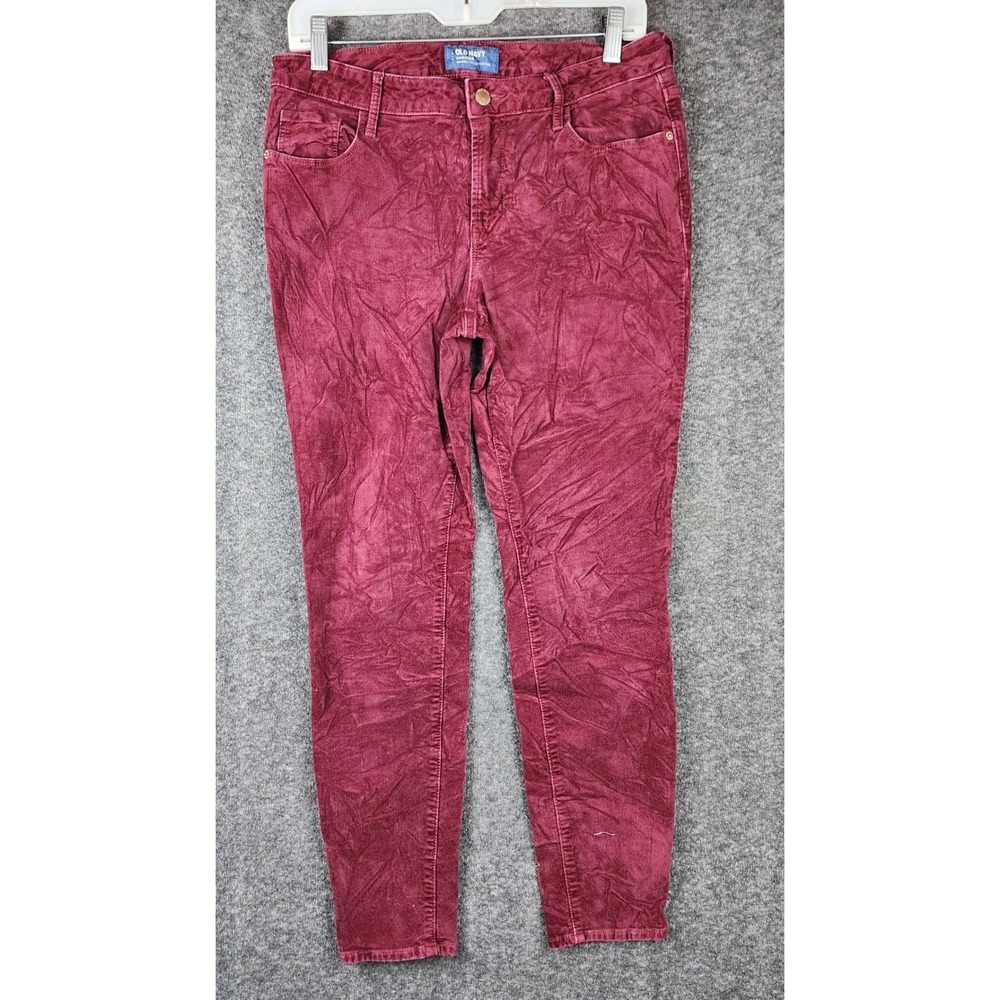 Old Navy Rockstar Pants Women 10 Burgundy Corduroy Mid Rise Skinny Stretch